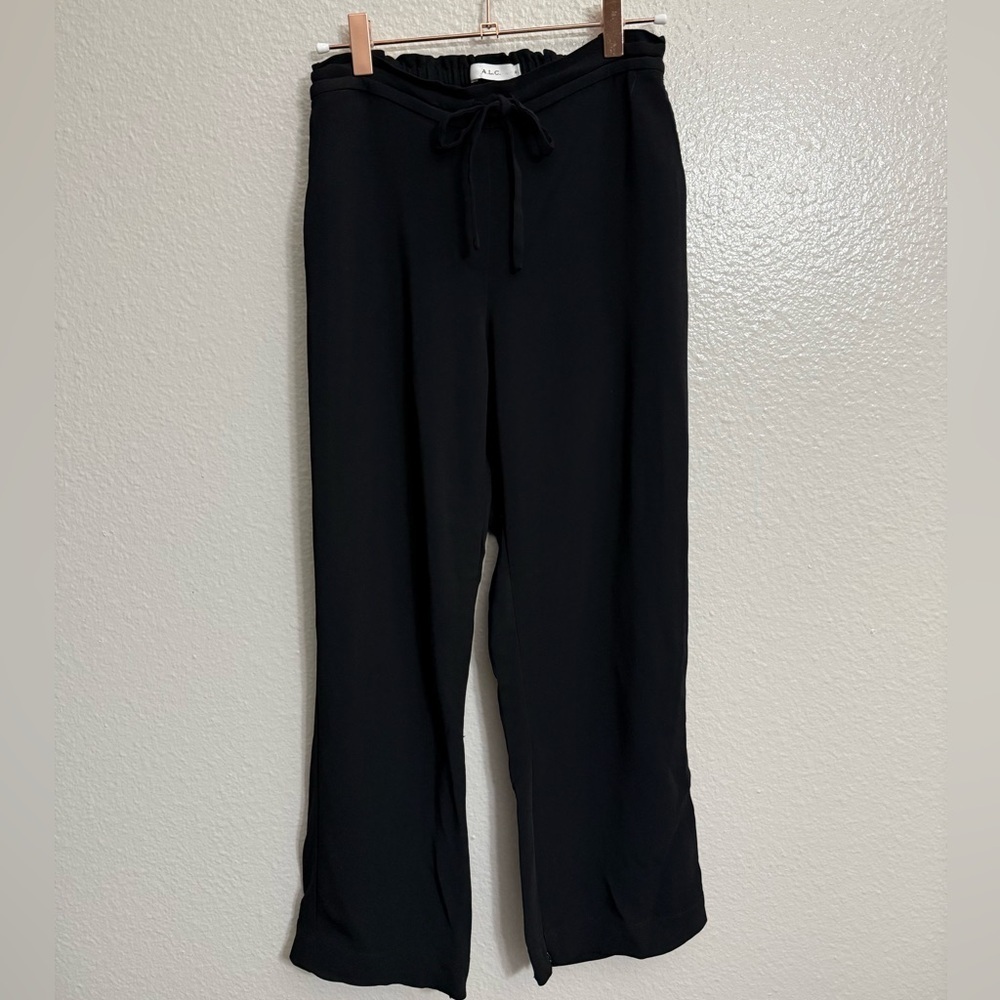 A.L.C. Black Straight Leg Pants with Front Tie and Ankle Zippers